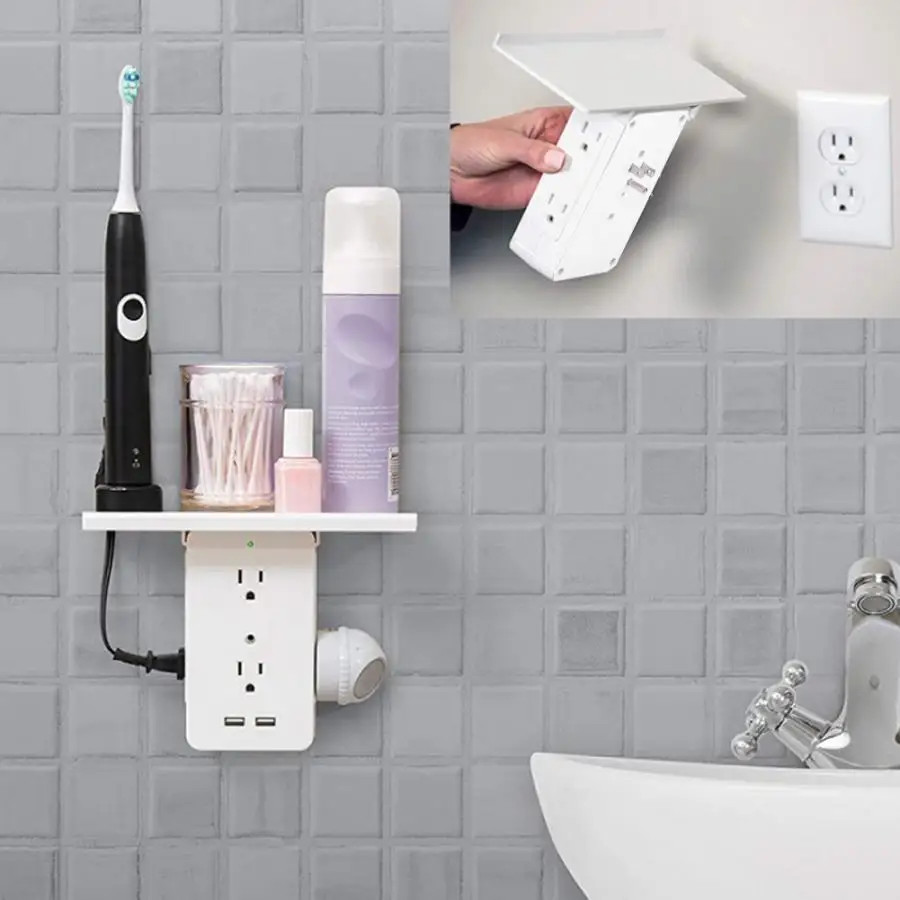 

Wall Power Socket 5V 2.1A Dual USB Charger Port 5 Hole On-off control Porous Wall Outlet with Removable Built-in Shelf US Plug