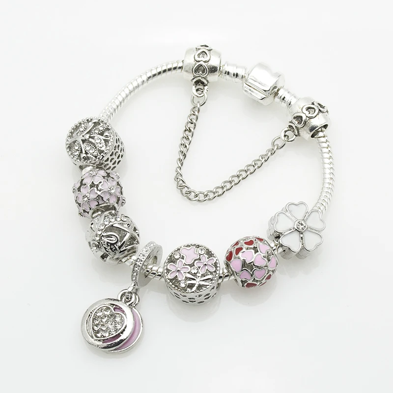 

wholesale DIY Transfer charm Bracelet Pink Love pandent Bracelet charm Bead's bracelet i love spring