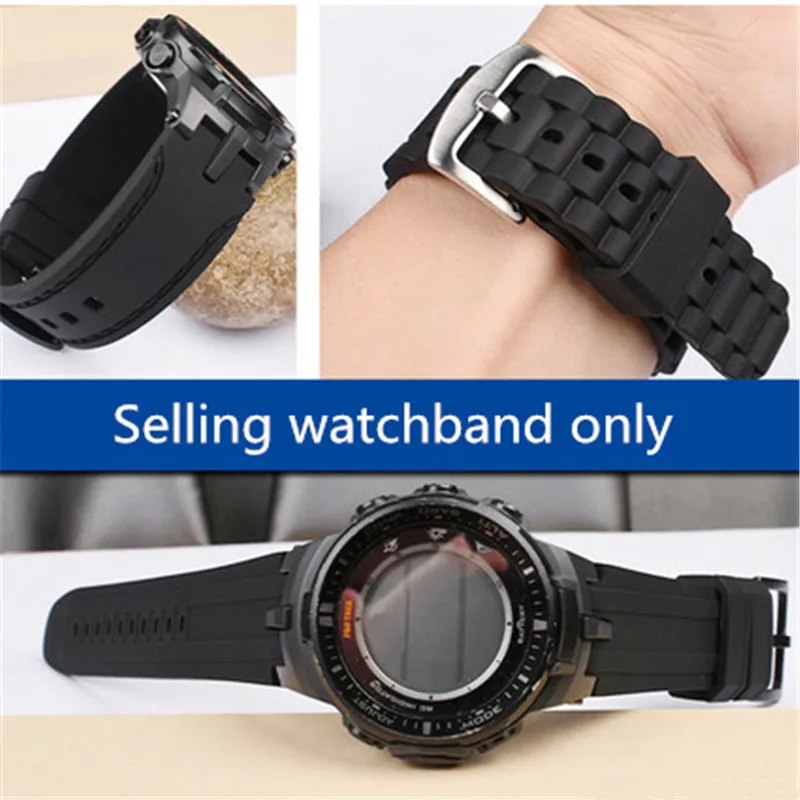 Rubber strap black watchband for C-asio PRG-300 330 PRW-3000 PRW-3100 PRW-6000 PRW-6100 watch band bracelet | Наручные часы