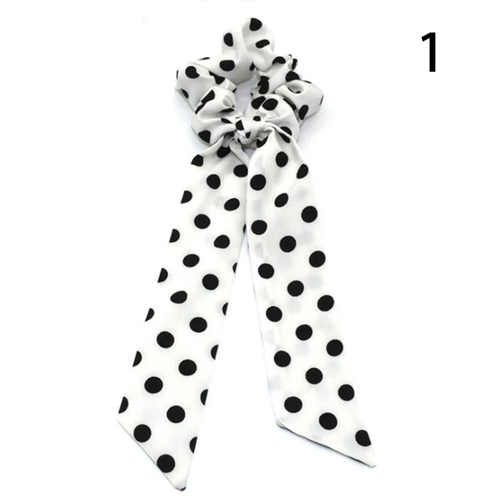 Boho Style Printed Ribbon Bow Hair Scrunchies Elastic Hair Bands Women Elegant Polka Dot Knotted Scarf Hair Accessories Headwear - Цвет: 1