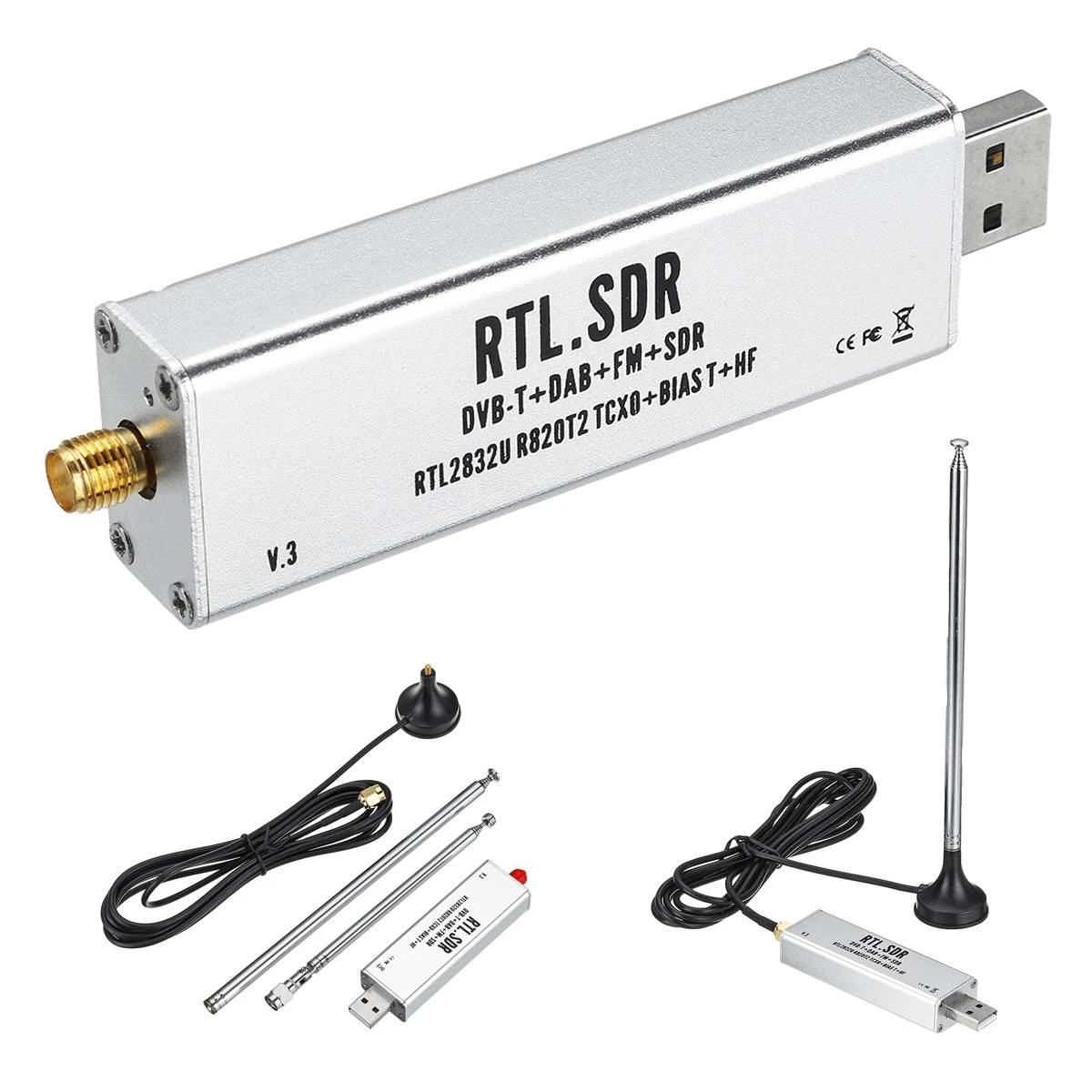 RTL-SDR Blog RTL SDR V3 R820T2 RTL2832U 1PPM TCXO SMA RTLSDR Software  Defined Radio with Multipurpose Antenna