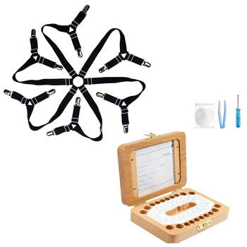 

Bed Sheet Clip 3 Way 6 Sides Adjustable Elastic and Firm with Baby Teeth Box Milk Teeth Save Organizer Kit