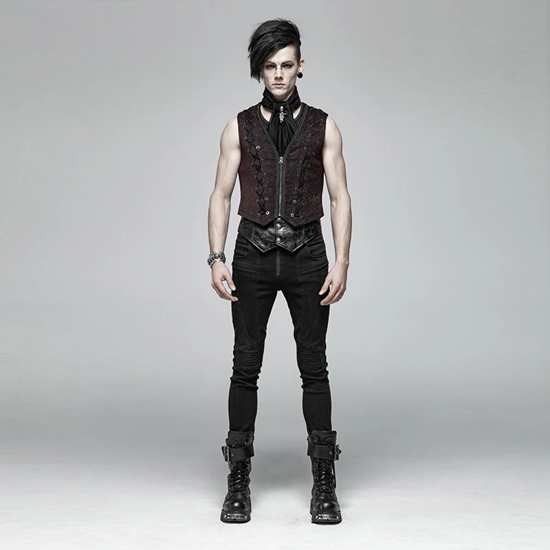 

PUNK RAVE Mens Gothic Vest Fashion Zipper V Neck Party Evening Party Personality Waistcoat Tops for Men
