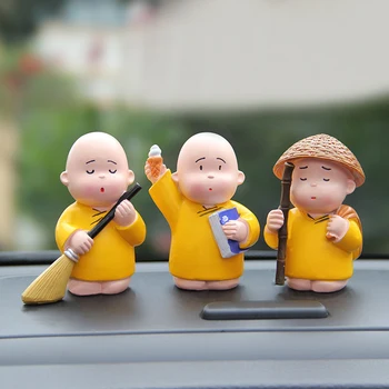 

Car Ornaments 3Pcs/set Decoration Thick Fool Monks Maitreya Buddha Figure Doll Cute Automobiles Home Desk Decor Accessories Gift