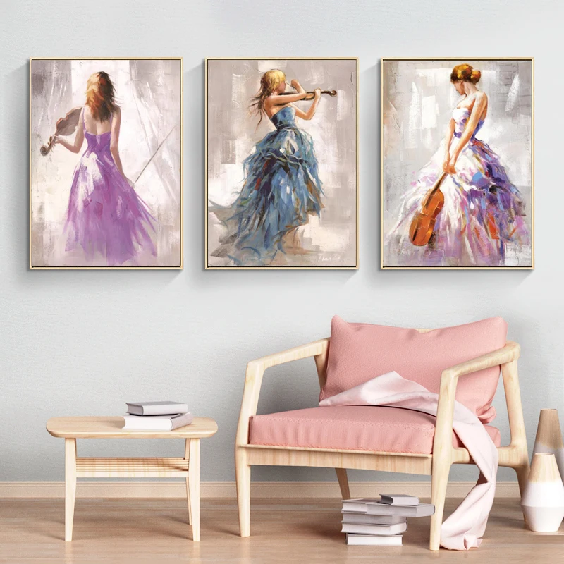

Canvas Painting Modern Abstract Portrait Posters and Prints Wall Art The Violin Player Decorative Pictures for Living Room Decor