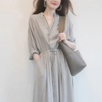 

Summer design feeling French style shirt dress in the long waist show thin temperament retro goddess dress