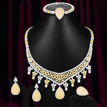 

Trendy 4pcs African Jewelry Sets For Women Wedding Full Micro Cubic Zirconia Dinner Dress Dubai/Indian Bridal Jewelry Sets