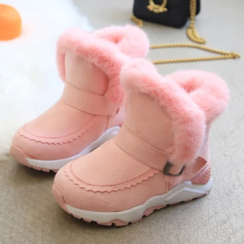 

Children Winter Boots Hook Plush Keep Warm Kids Mid Calf Snow Boots Unisex Anti Slip Flat Round Toe Boots 2020 New