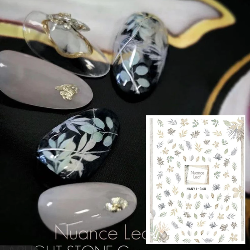 HANYI-348 оставьте дерево стикеры 3D на ногти Nail Art Наклейка шаблон инструмент для ногтевого дизайна украшения
