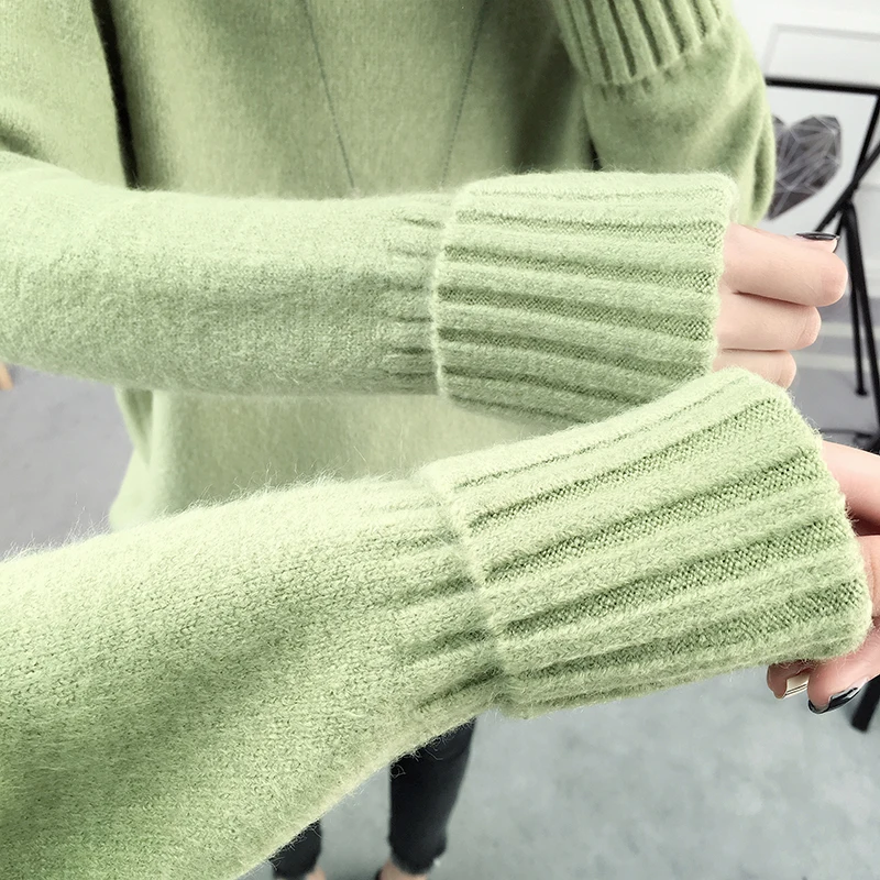 Модный осенне-зимний толстый женский свитер-пуловер с длинными рукавами, повседневный теплый базовый свитер с высоким воротом, Женский вязаный Топ