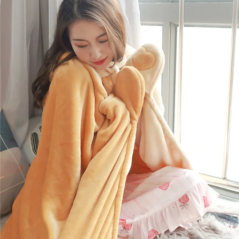 

INS Cute Rabbit Bear Double Layer House People Shawl Airable Blanket Plush Lunch Break Cloak GIRL'S Home Mantle lr tan