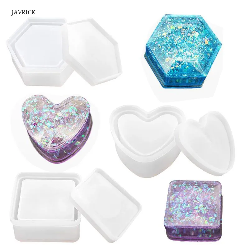 

Box Resin Molds, Jewelry Box Molds with Heart Shape Silicone Resin Mold, Hexagon Storage Box Mold and Square Epoxy Molds