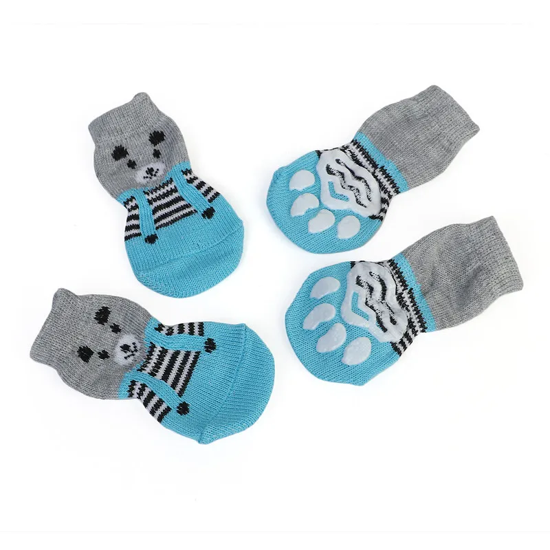 4 шт.; зимняя обувь для домашних собак; непромокаемые Зимние ботиночки; носки; резиновая нескользящая обувь для маленьких собак; обувь для щенков; уход за домашними лапами - Цвет: Blue and gray socks