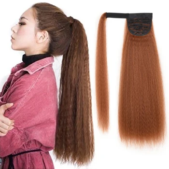

Synthetic Ponytails Clip In On Hair Extensions Pony tail 22inch 100g Synthetic Yaki Straight Hair Pieces With Hairpins