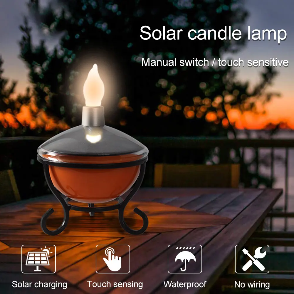 

Rechargeable Cafe Outdoor Waterproof Decorative Free Stand Kerosene Light LED Solar Table Lamp With Rack Home Adjust Brightness