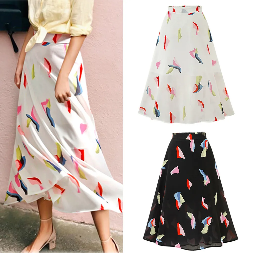 Summer Bohemian Long Skirt Chiffon Elegant Print Casual SkirtsChiffon skirt with long elasticated skirt