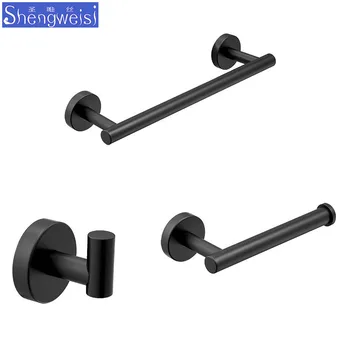 

Matte Black Bathroom Hardware Set Black Robe Hook Brushed gold Single Towel Bar Robe Hook Paper Holder Bathroom Accessories D
