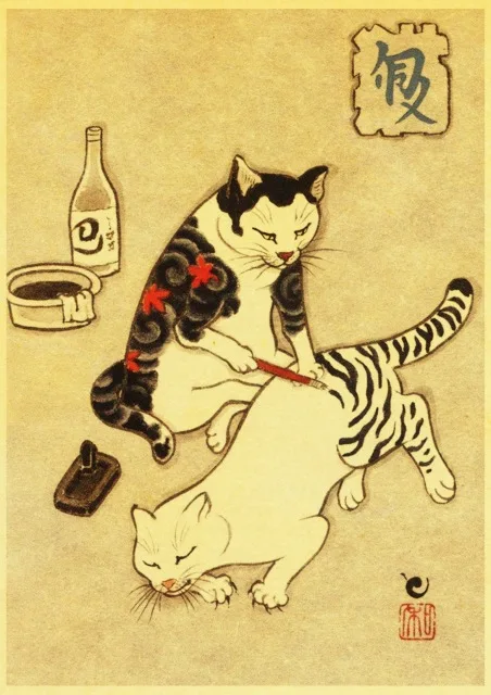 Vintage-Japanese-samurai-cat-tattoo-cat-retro-posters-kraft-wall-paper-High-Quality-Painting-For-Home.jpg_640x640 (1)