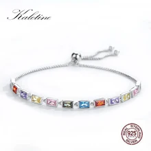 KALETINE, 925 пробы, серебряные теннисные браслеты для женщин, квадратный Радужный камень, CZ, браслет с подвесками, регулируемые мужские ювелирные изделия в богемном стиле
