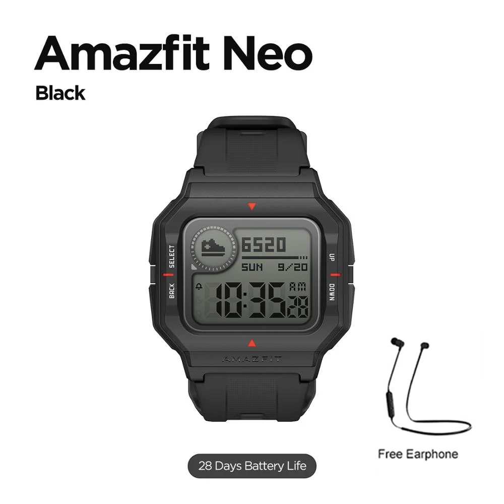 Global Version Amazfit Neo Smartwatch 28 Days Battery Life Retro Design 5ATM 3 Sports Modes Heart Rate Track Sleep Monitor