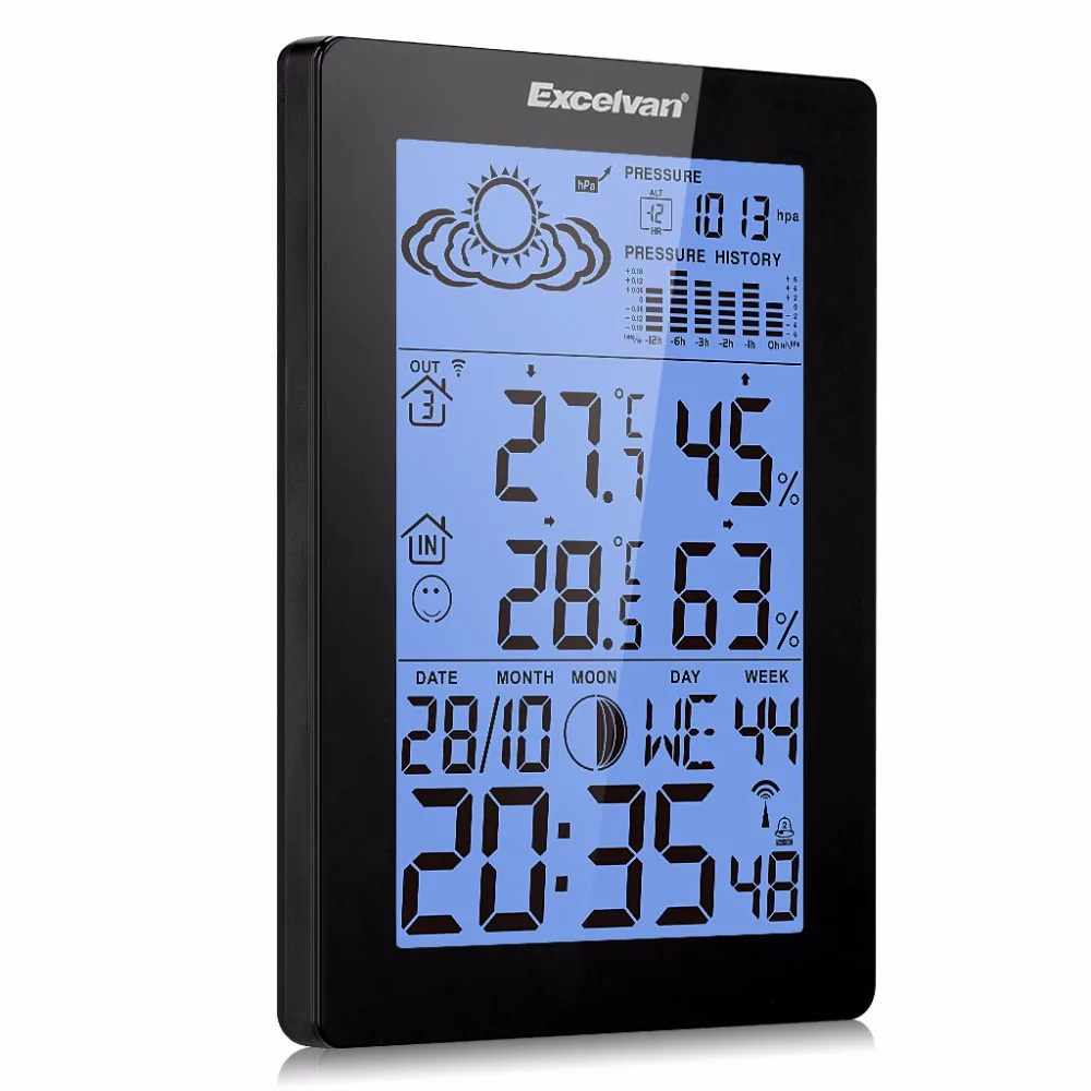 

EXCELVAN Wireless Radio Controlled Digital Alarm Clock Temperature Display Dual Alarm With Snooze Function In Black Color