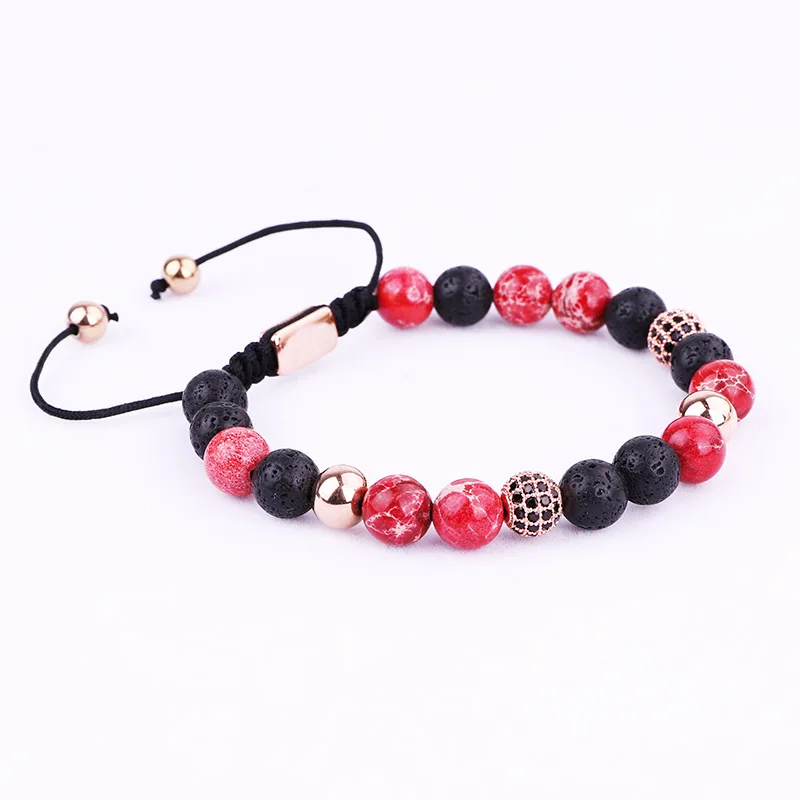 New Fashion Natural Stone Red Imperial Stone CZ Ball Bead Braided Bracelet Women Men - Image 3
