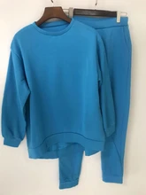 Outfits Women Tracksuit Sweatpants-Set Tops Two-Piece-Set Blue Cotton And Solid MEIYANGYOUNG