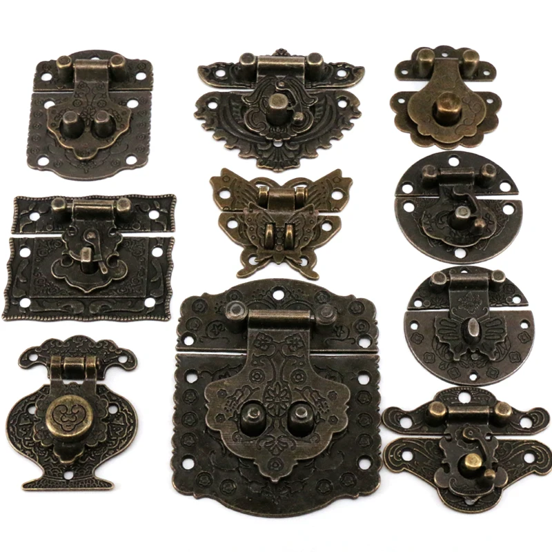 1PC Decorative Antique Bronze Wooden Case hasp Jewelry Gift Box Suitcase Hasp Latch Mini Cabinet Buckle Clasp