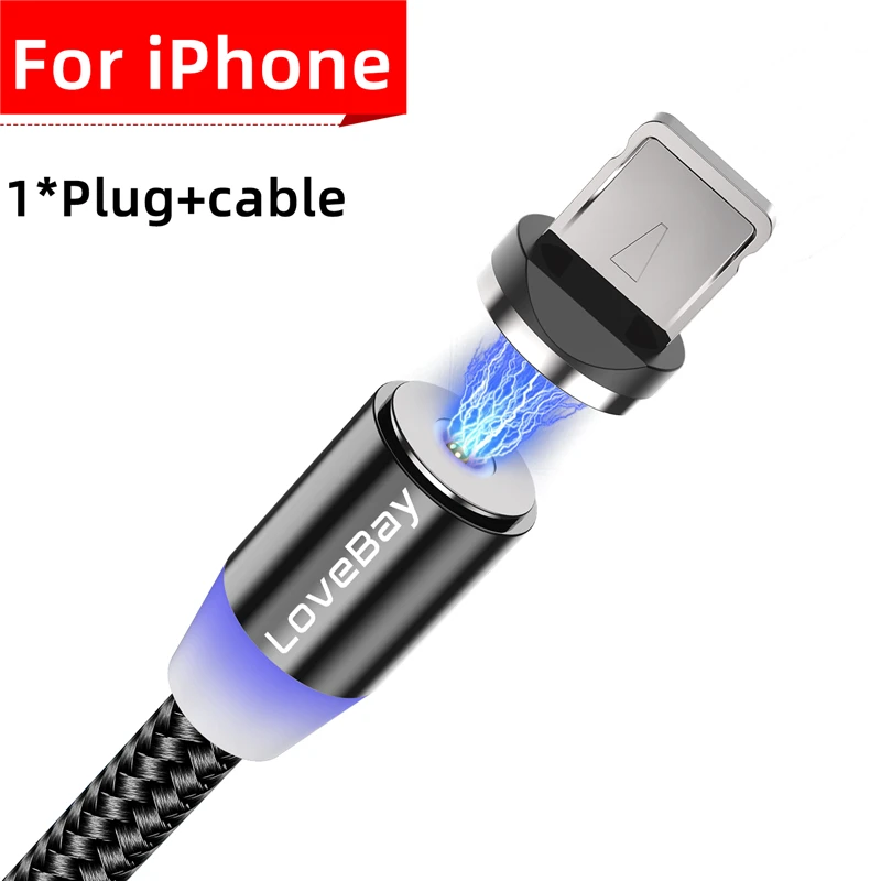 Black For iphone Lovebay 3 м Магнитный Micro USB кабель для iphone samsung huawei Xiaomi телефон тип-c кабель магнит зарядное устройство провод шнур Быстрая зарядка - Цвет: Black For iphone