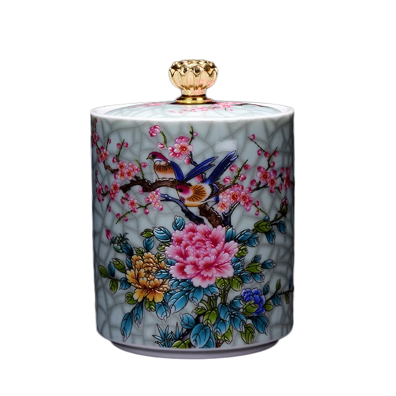 

Tea Caddy Ceramic Porcelain Sugar Coffee Tea Jars Hand Painted Enamel Color Teaware Storage Jars Tea Ceremony Accessories Decor
