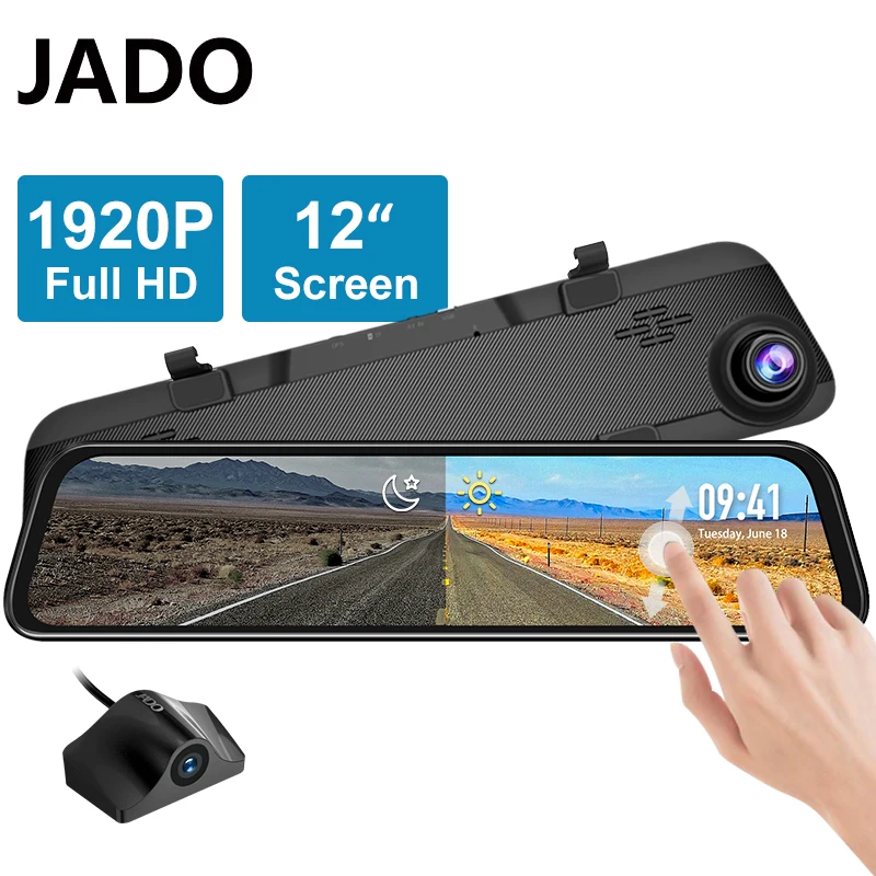 Зеркало видеорегистратор JADO G840S 12 дюймов 1296P с камерой заднего