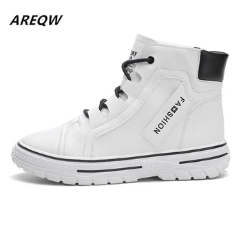 

2019 Spring and Autumn Fashion High To Help Casual Non-slip Men's Shoes Fashion Trend Martin Shoes Solid Color with Flat Bottom