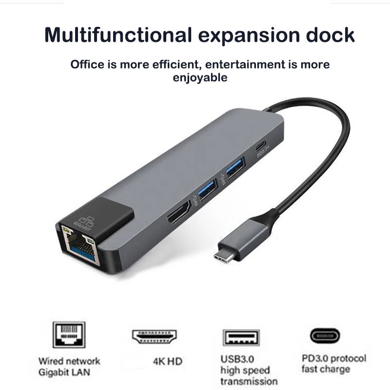 Generic 5 In 1 Usb Type C Hub Rj45 To Lan Gigabit USB Hubs