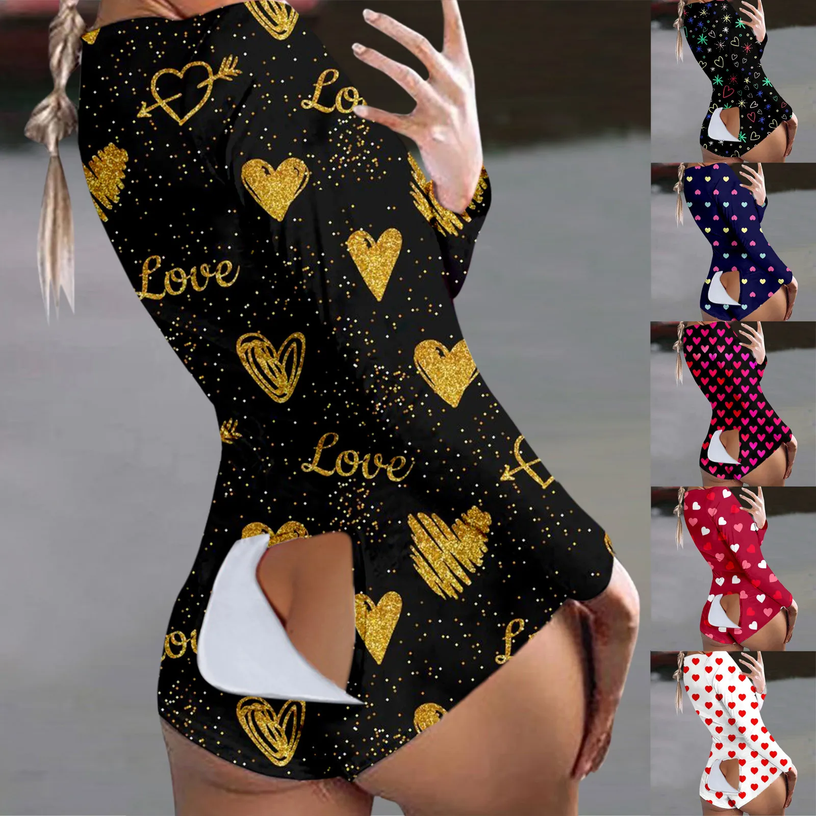 Pijama con solapa y botones para adultos, ropa de dormir Sexy para el Día de San Valentín, bodys cortos