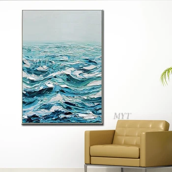 

Large Bule and White Wave Abstract Art Home Decor White Feathers Picture Handmade Oil Painting On Canvas Wall Artwork Painting