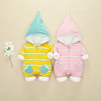 

Fresh Winter Autumn Baby Clothing Striped Boys Girls Romper Infant Kids Hooded Romper Jumpsuit Baby Outfits