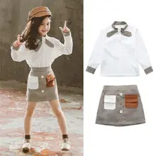 

Girls Clothes Set Bow Blouse + Plaid Skirt 2PCS Clothes For Girls Spring Fall Teenage Kids Girls Clothes 4 5 7 9 11 13 Years Old