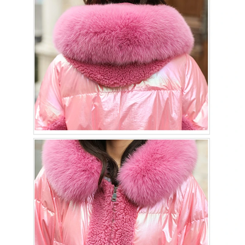 Fashion Winter Big Fur Collar Cotton Jacket Women Parka Korean Warm Patchwork Outerwear Hooded Coat Cloak Down Cotton clothing