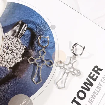 

CMajor Latest S925 Sterling Silver Imported 7A Cubic Zircon Korean Fashion Temperament Cross Dangle Earrings for Women