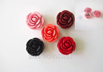 

D35*H19mm Black Flower Eyeshadow Powder Case, DIY Pink Elegant Plastic Cosmetic Blusher Compact, Portable Red Lipstick Container
