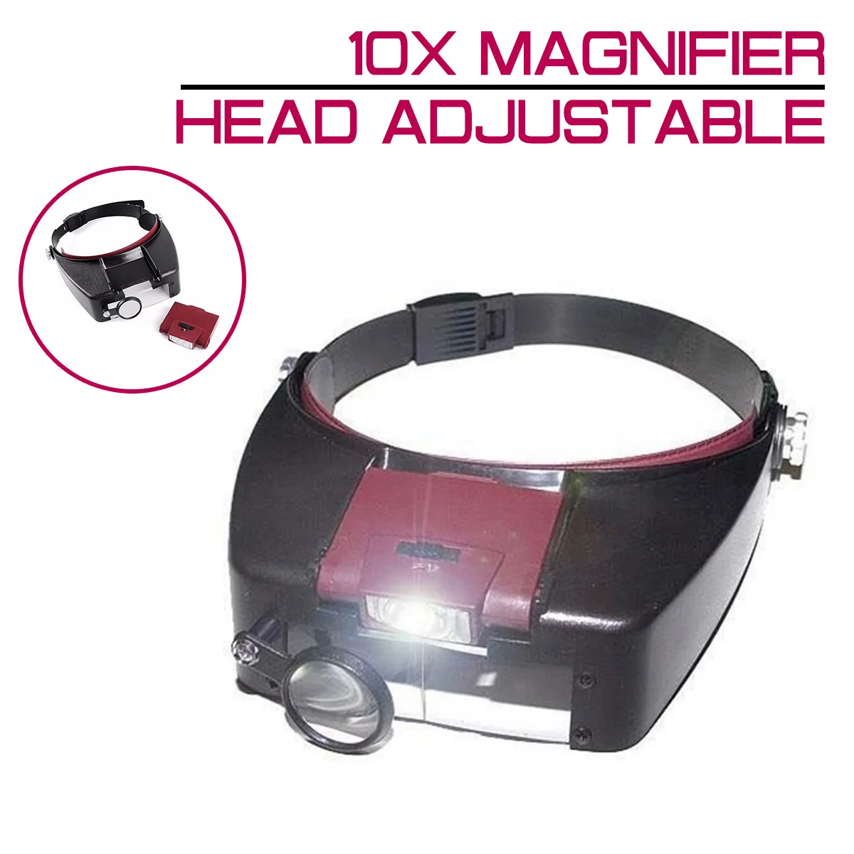 

10X Magnifier Lighted Magnifying Glass illuminated Loupe Glasses Head Adjustable helping hand Optical Instrument