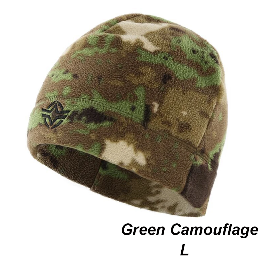 Мужская Зимняя Теплая Шапка-бини, флисовые колпачки, повседневные унисекс одноцветные хип-хоп шапки теплая шапка для зимы, для верховой езды, кемпинга, шапочки - Цвет: Green Camouflage - L