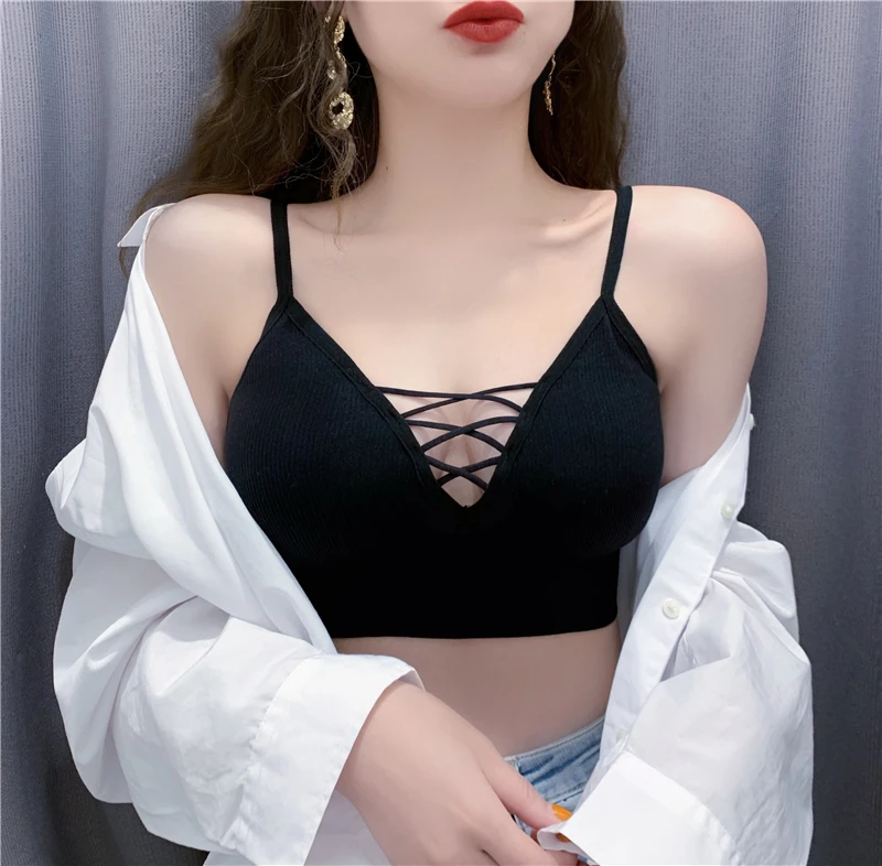 Новая мода весна осень корейский сексуальный винтажный крест bralette белый черный синий фиолетовый вечерние Клубные женские бюстгальтеры W1049