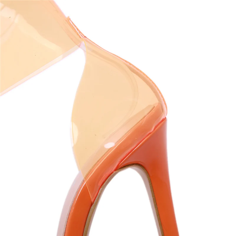 Г. Летние женские оранжевые сандалии на высоком каблуке 12,5 см женские прозрачные туфли на шнуровке женские туфли-лодочки с открытым носком на толстом блочном каблуке