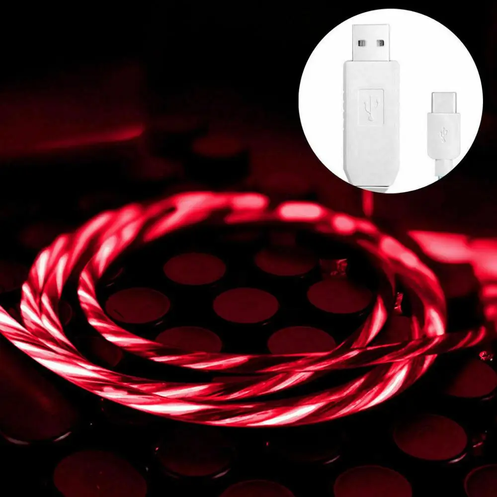 Красный Горячий светодиодный светящийся мигающий Видимый USB C type-C зарядный кабель - Цвет: Красный