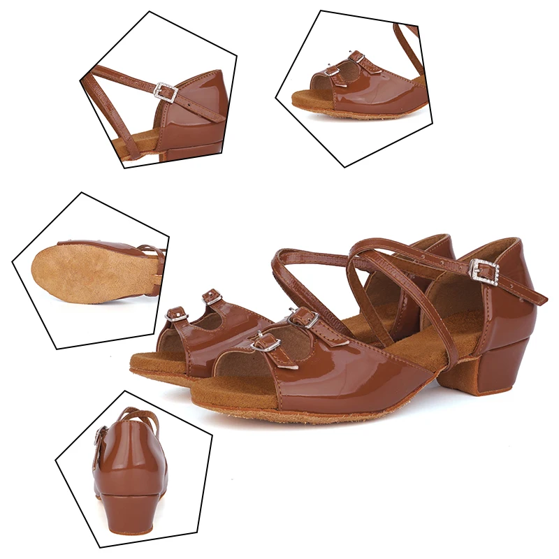 Children's Dance Shoes Girls Women Latin Dance-shoe Ladies Ballroom Modern Tango Dancing Performance Shoes Rhinestone Buckle