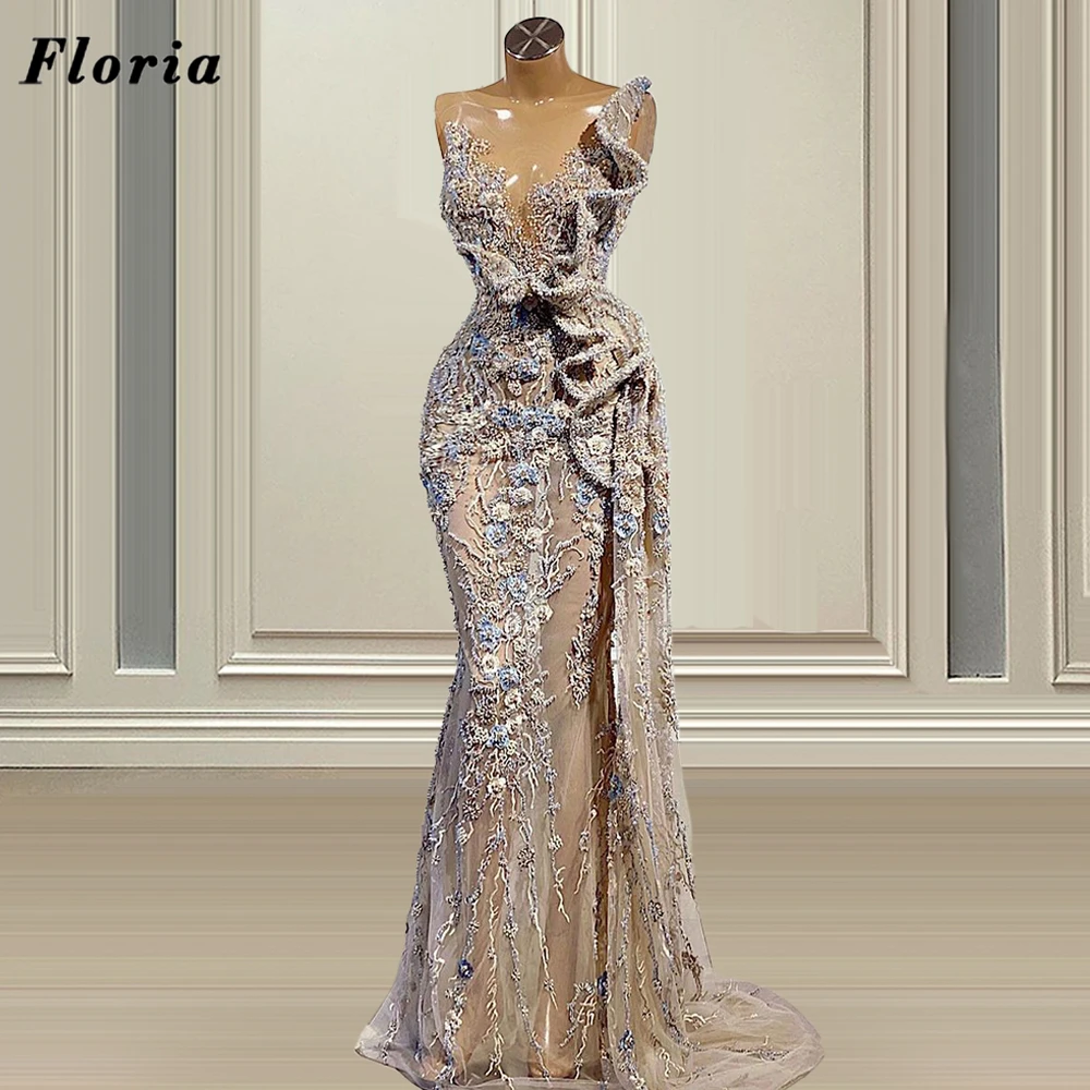 kardashian Feathers Beaded Evening Dresses Long Elegant Party Night