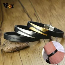 Vnox 10 мм стильные геометрические матовые кожаные браслеты из нержавеющей стали для мужчин регулируемый повседневный спортивный мужской браслет Pulseira
