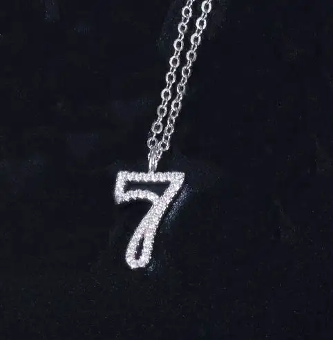 Счастливый на цепочке с цифрами для женщин серебряный цвет микро проложить Циркон от 0 до 9 Подвески на заказ ювелирные изделия рождественские подарки на день рождения - Окраска металла: 7