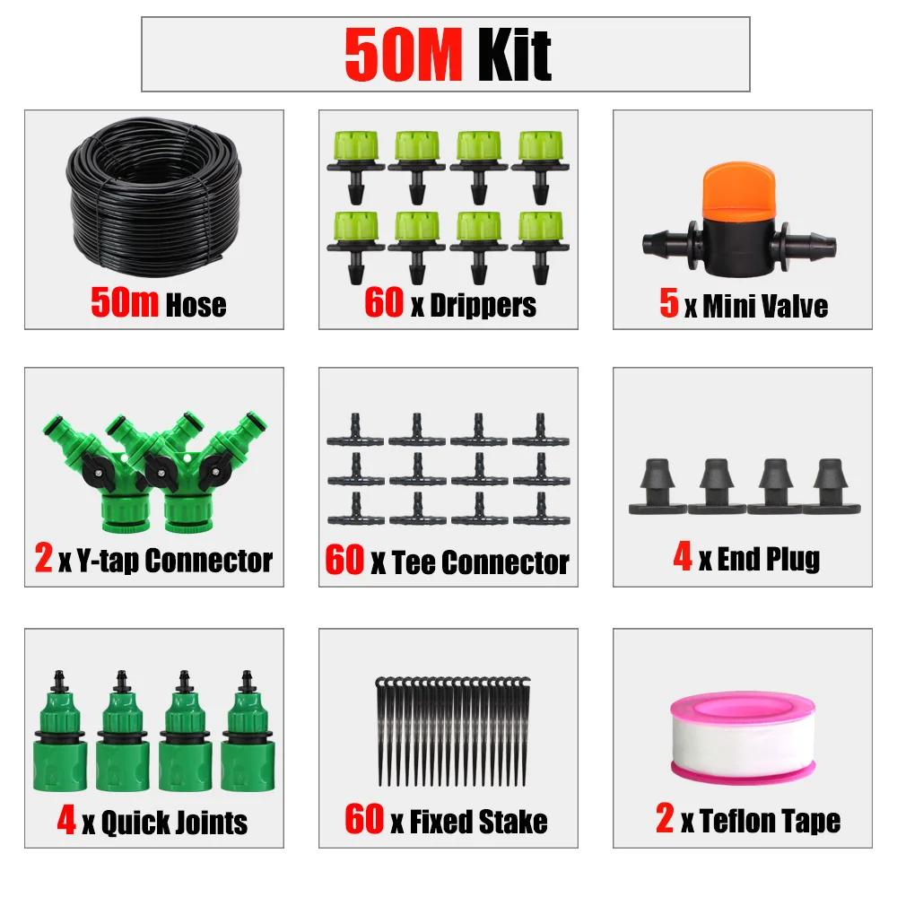 5-50m DIY Automatic 4/7mm Hose Micro Drip Irrigation System Garden Spray 1/4'' Planting Self-Watering Kit Adjustable Dripper 